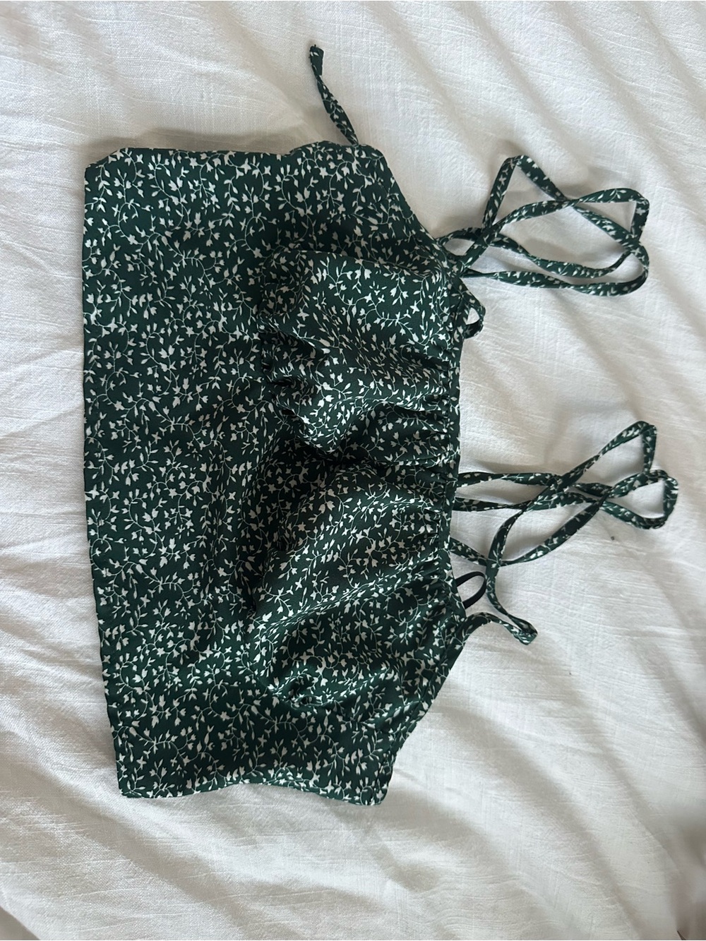 SHEIN Dark Green Floral Tie-Strap Crop Top